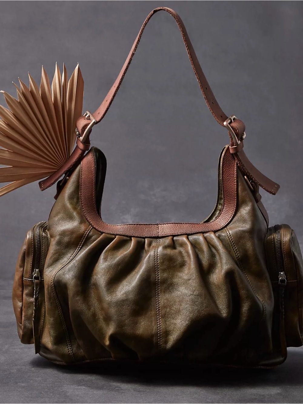 $398! Free People We The Free Hattie Hardware Shoulder Bag Olive NEW